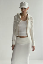 Zipper Cropped Embroidered Hoodie