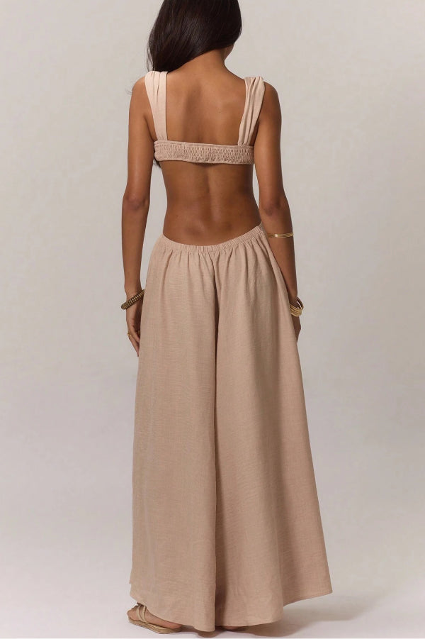 Solid Color Casual Camisole Loose Stretch Wide-leg Jumpsuit