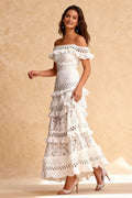 Lace Off Shoulder Ruffled Tiered Maxi Dress