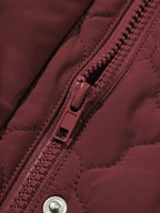 Burgundy Quilted Snap Down Zip Up Vest Coat _ Women__ Lightweight Warm Outerwear for Fall & Winter