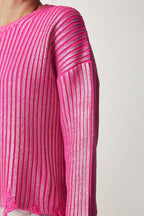 Solid Simple Silver Foil Loose Slim Long Sleeve Sweater