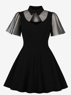 Mesh Patchwork Hollow Out Neckline A Line Skater Dress For Women 2026