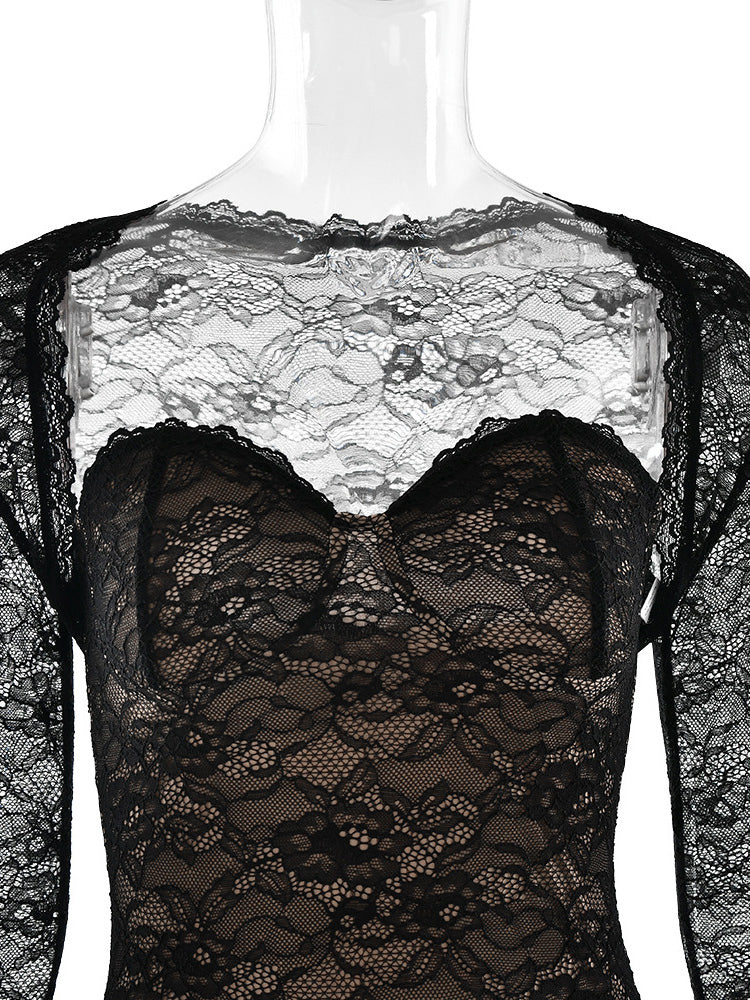 Elegant Black Floral Lace Shrug Maxi Dress Bodycon Evening Gown For Women 2026
