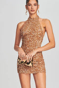 Sequin Halter Neck Sleeveless Bodycon Mini Dress