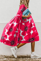 Oversized Graphic Floral Print Swing Midi Dress