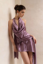 Luxe Satin Bloom Halter Dress