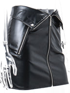 Skirt For Women Black Metal Details PU Leather Short Women Bottoms