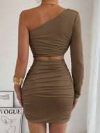 One-shoulder Cutout Fitted Bodycon Short Dress