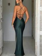 Satin High Slit Backless Camisoles Maxi Dresses