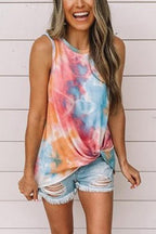 Casual Tie Dye Twist Knot Tank Top