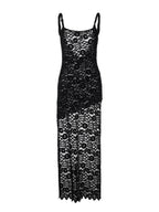 Lace See-through Backless High Slit Long Dress