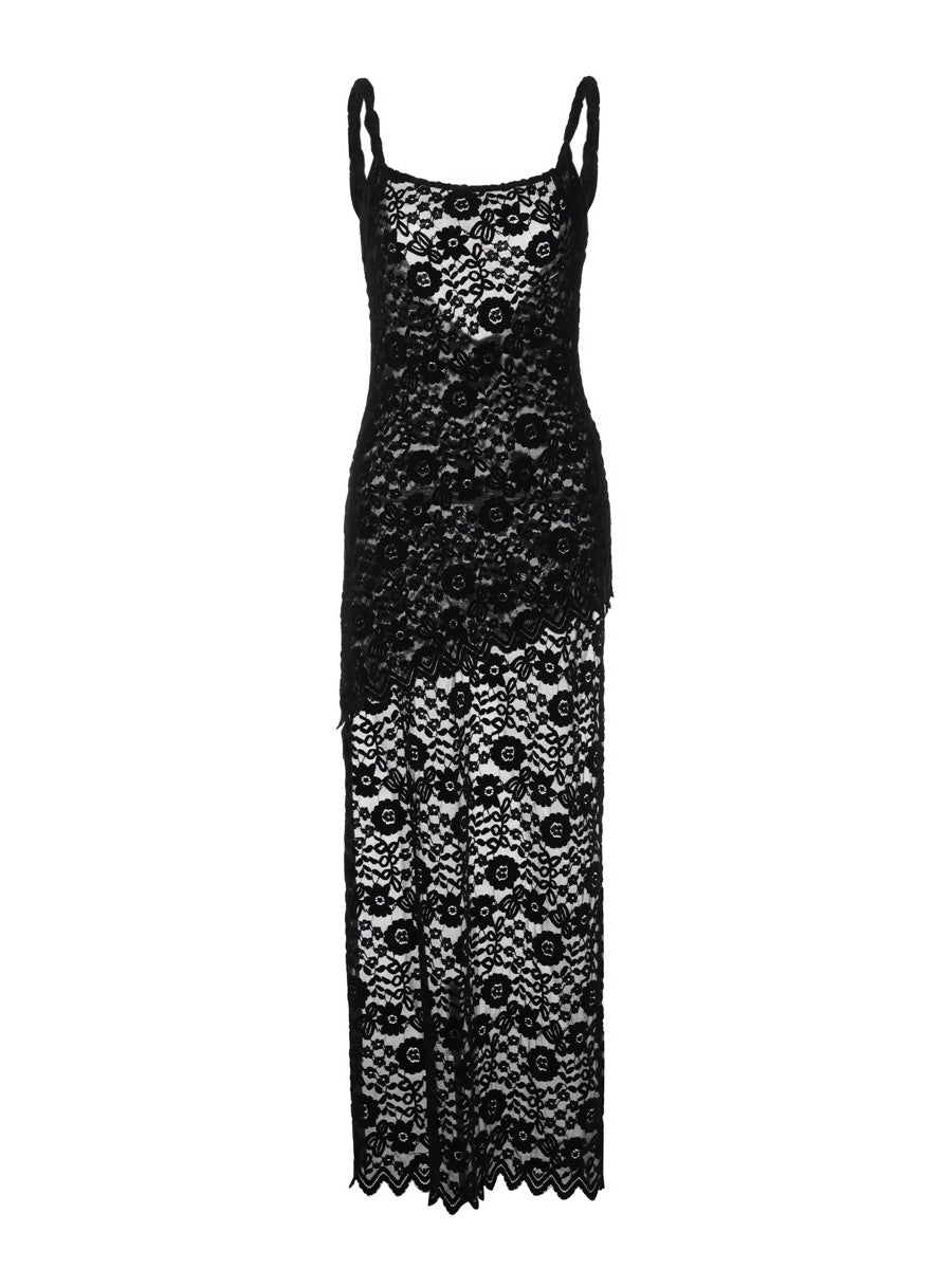 Lace See-through Backless High Slit Long Dress