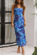 Strapless Scooped Cowl Backless Floral Print Maxi Dress