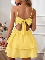 Pure Cotton Backless Bow Tie Mini&Short Dresses