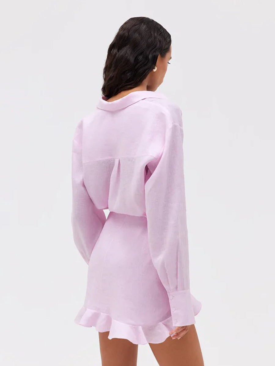 Pure Cotton Lapel Hip-hugging Shirts Mini&Short Dresses