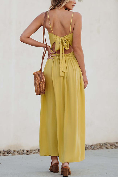 Twist V Neck Tie Back Cut Out Swing Maxi Cami Dress