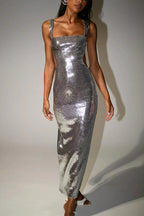 Sleeveless Open Back Sequin Bodycon Maxi Party Dress