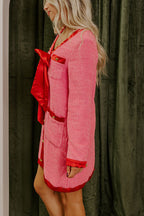 Myrna Premium Looking Fabulous Tweed Satin Bow Patchwork Pocket Mini Dress H Line Chic Silhouette Collection