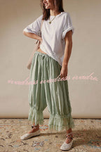Pastoral Style Elastic Waist Lace Hem Bloomer Pants