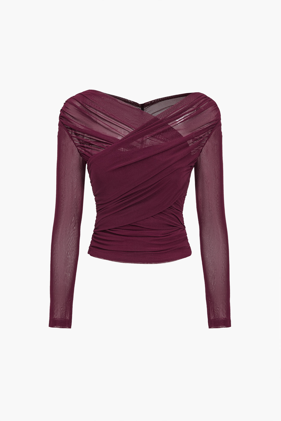 The Michelle — Ruched Mesh Top with Crossover Neckline