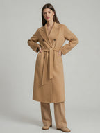 Wool Cashmere Blend Vintage A-line Coat With Classic Lapel And Belt For Women 2026