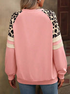 Leopard Round Neck Raglan Sleeve Sweatshirt