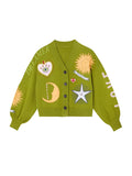 Green Pattern Knit Cardigan Sweater