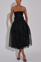 | Off Shoulder Backless Maxi Dress with Bow