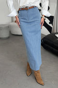Blue Denim Bodycon Split Skirt