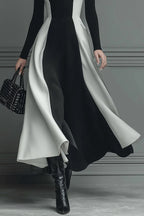 Stylish Color-blocked Turtleneck Long-sleeved Slim-fit Midi Dress