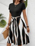 Holly Timeless Short Sleeved Dress with Self Tie Belt Chic Silhouette Collection