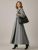 Belted Double-Breasted Woolen Full-Length Coat With Balloon Sleeves For Women 2026