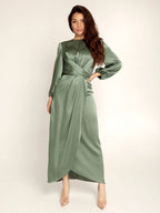 Prom Dresses Jewel Neck Pleated Stain Semi Formal Maxi Dress