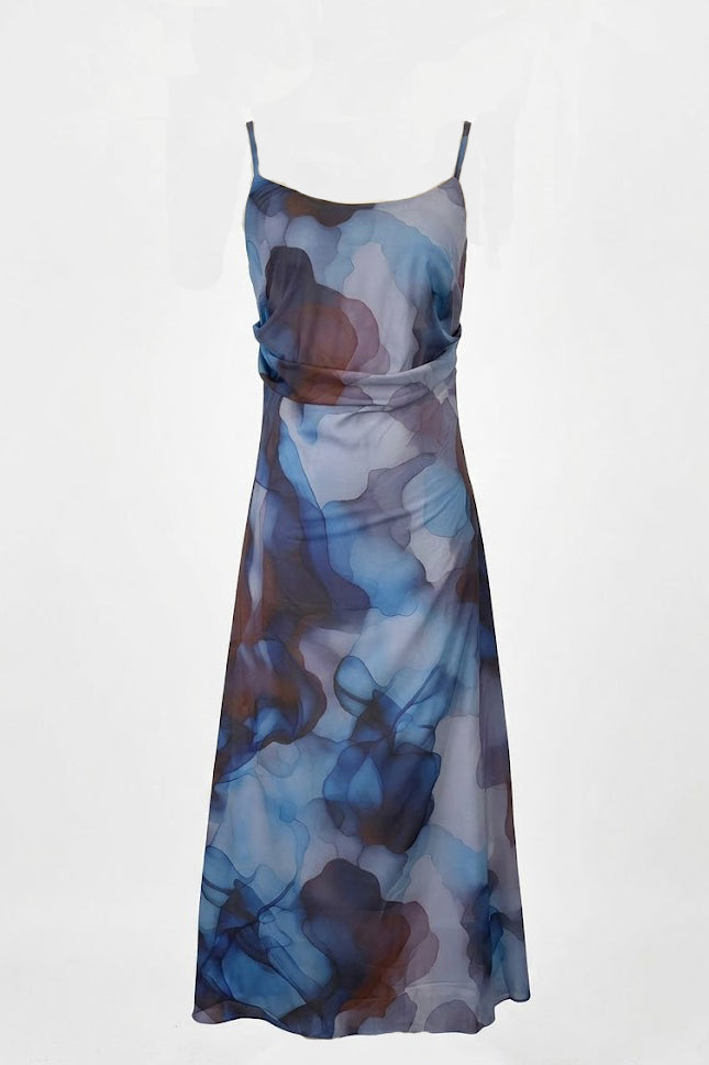 Monet's Dream Abstract Watercolor Cowl Neck Maxi Dress