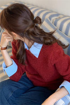 Layered Look Collared Knit Sweater
