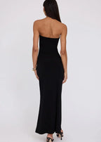 Strapless Metal Hardware Front Cut Out Bodycon Maxi Dress