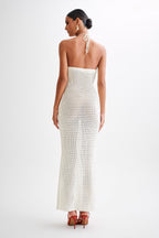 Yasmina Chic Crocheted Maxi Dress with Floral Appliqué Boutique Collection