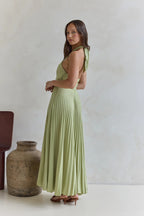 Solid Color Halter Neck Hollowed-out Casual Pleated Holiday Maxi Dress