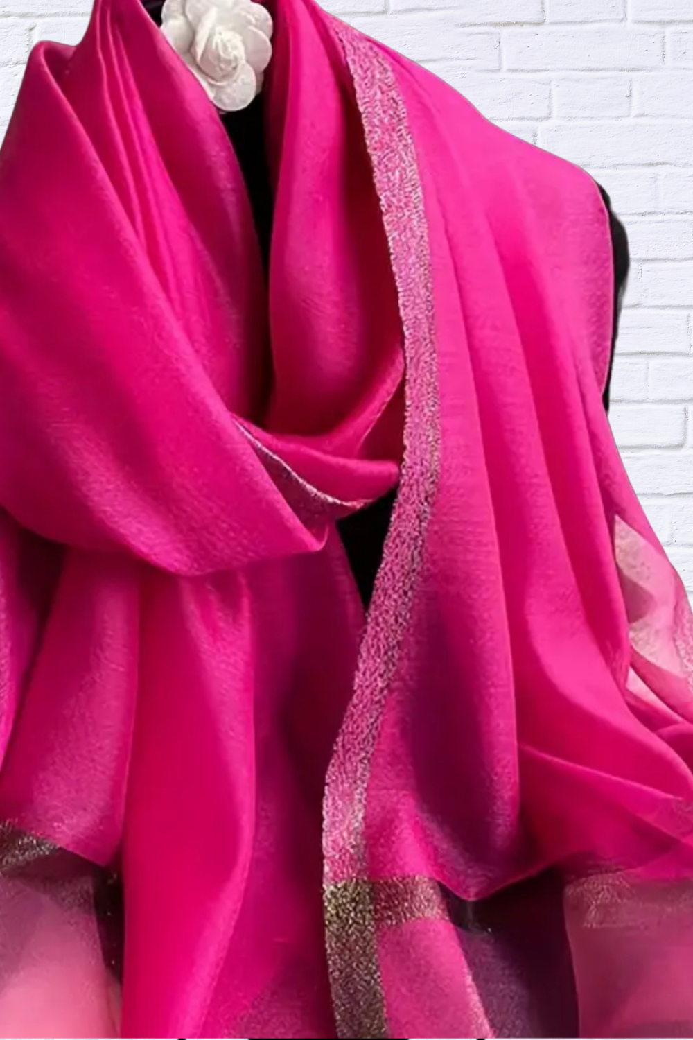 Elegant Hot Pink Chiffon Shawl _ A Chic Finishing Touch
