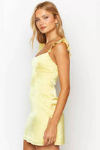 Satin Square Neck Ruffle Strap Princess Seam Bodycon Mini Dress