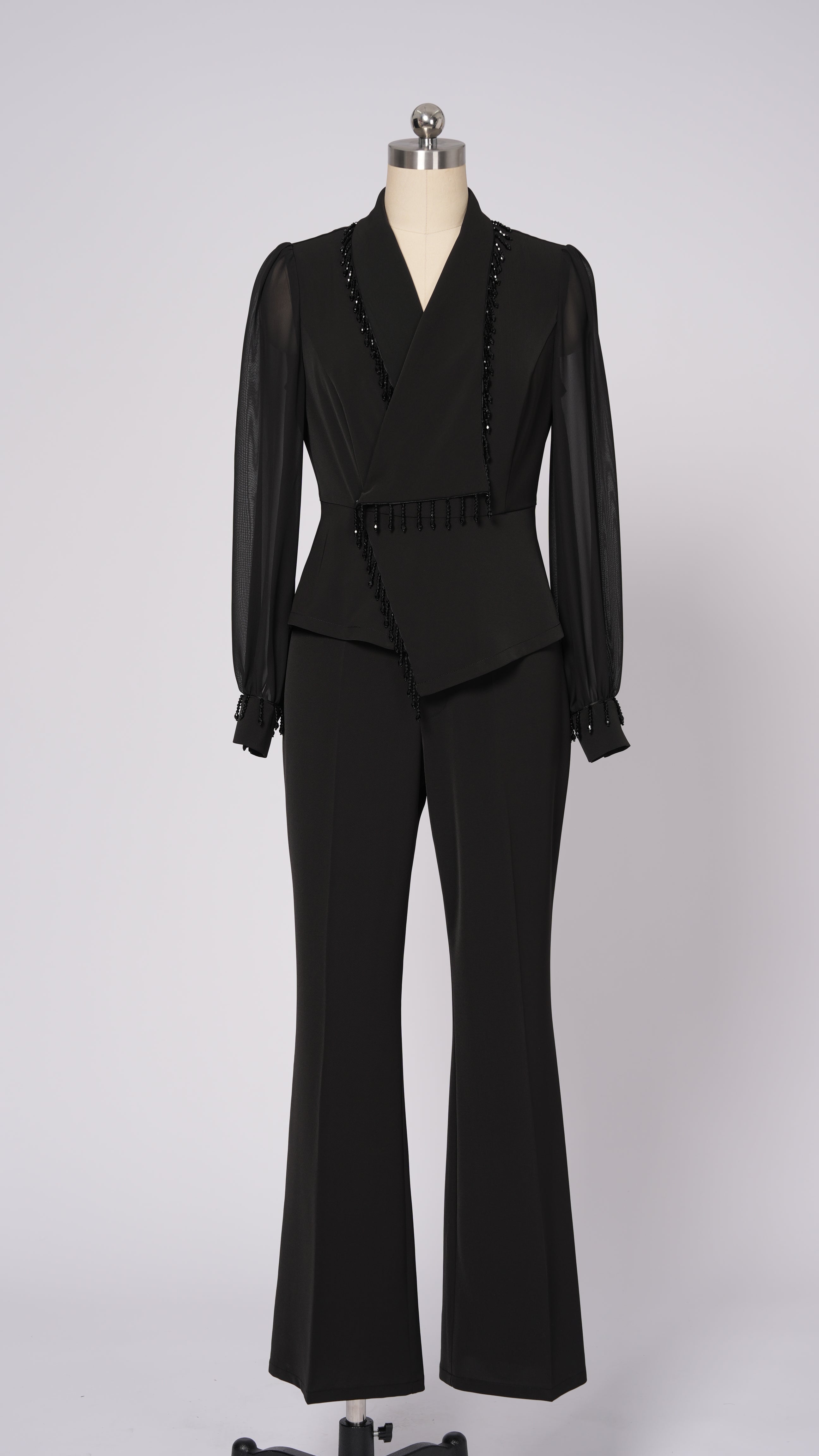 Women's Mesh Beaded Top & Wide-Leg Pants Set