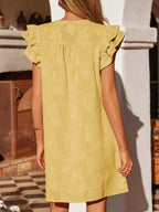 Floral Embossed Ruffle Sleeve Mini Dress