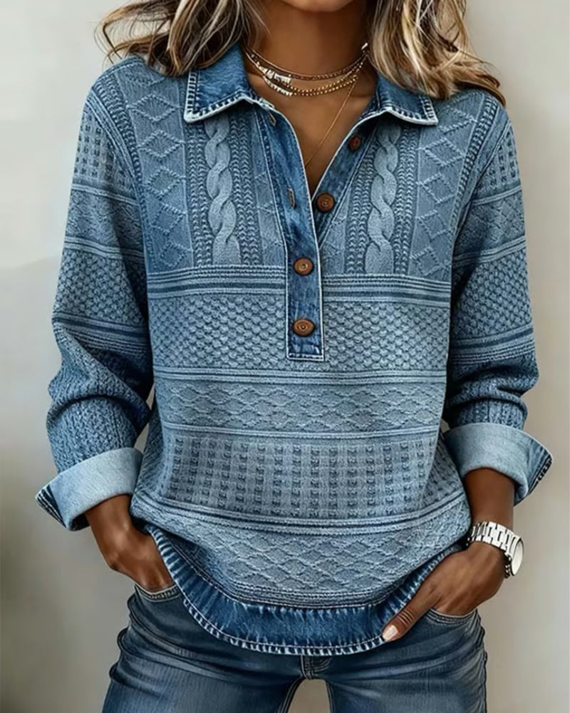 | Sweatshirt with Half Button and Collar