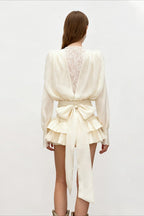 Lace Ruffled Long Sleeve Chic Sexy Mini Dress