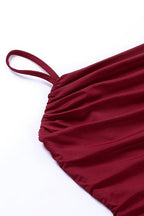 Knit Cowl Neck Spaghetti Strap Ruched Bodycon Mini Dress