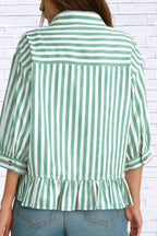 Striped Ruffle Hem Button-Down Shirt | Chic Women__ Top