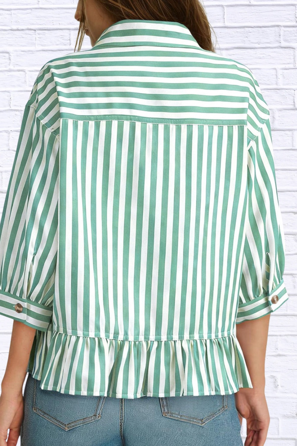 Striped Ruffle Hem Button-Down Shirt | Chic Women__ Top