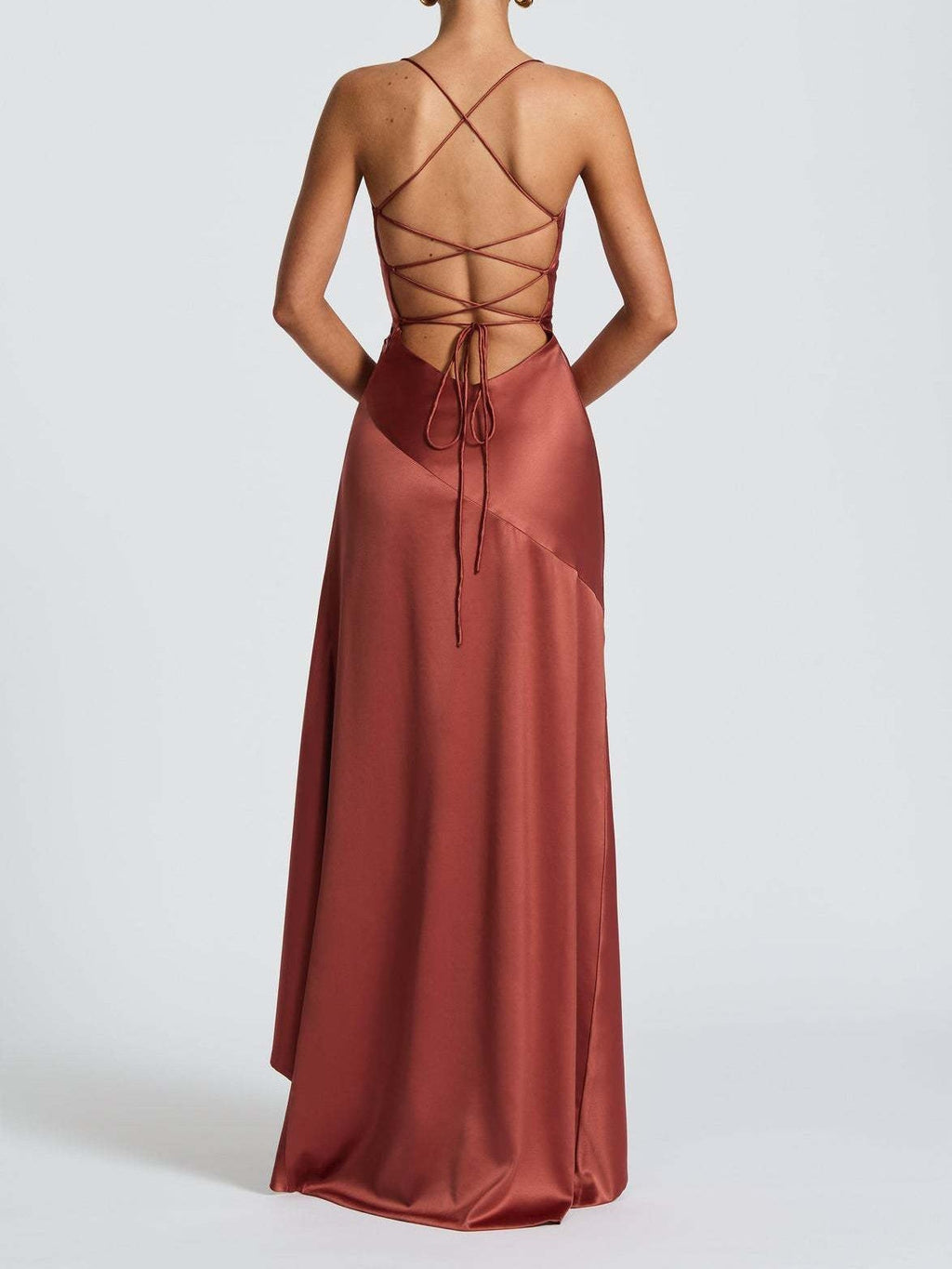 Spaghetti Strap Backless Ruffled Irregular Long Dress