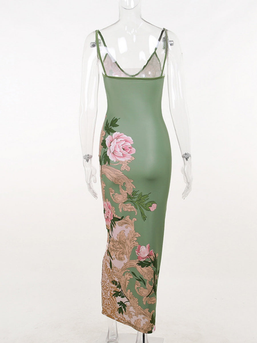 V-neck Camisoles Printed Sexy Backless Maxi Dresses