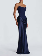 Satin Tie Ribbon Off-shoulder Sexy Strapless Bodycon Maxi Dress With Cinched Waist